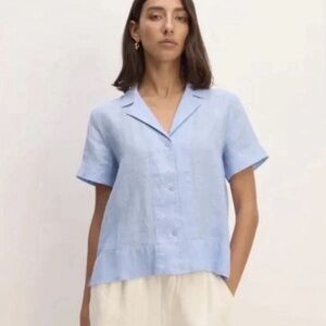 Quince 100% European Linen Short Sleeve Shirt Light Blue Size Med Cool Light